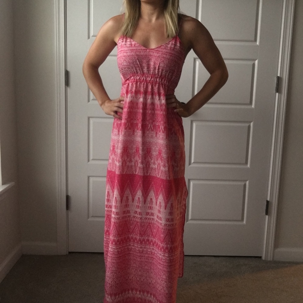 Pink fit and flare maxi dress!